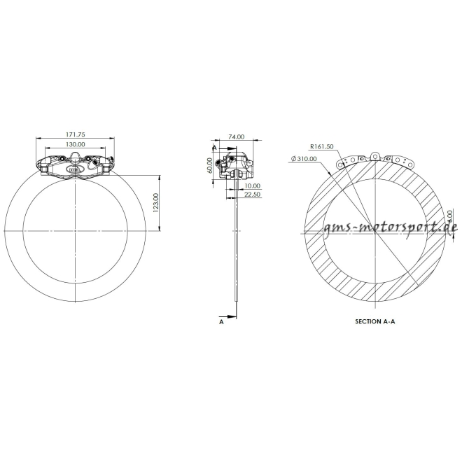 Pinza freno radiale HEL a 4 pistoncini MK-II (1 coppia), 130 mm