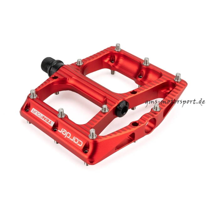 HEL x Carder TenFour Billet Flat Pedale - Helfire Red